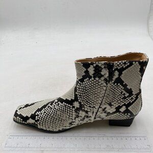Grey Snakeskin Square Toe Low Chunky Heel Ankle Booties Chic Zip Up Boot